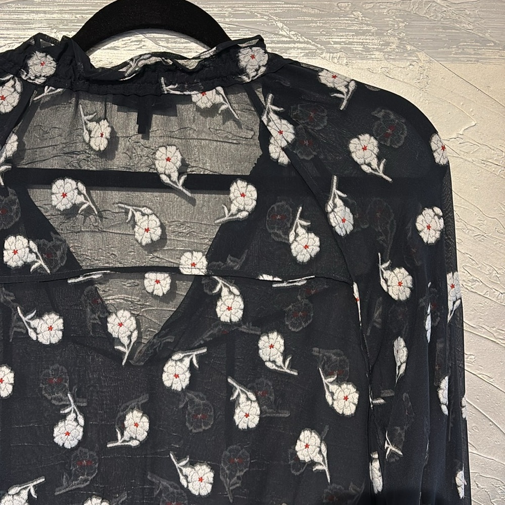 Rag & Bone Sheer Floral Silk Blouse Top Size S Blue & White - Picture 11 of 16